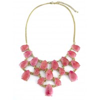 Anselle Rose Pink Lucite Marble Teardrop Bib Necklace